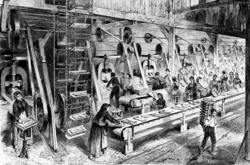Fabrique de tuiles à Montchanin,  Gravure in « Les Grandes Usines » de Turgan, 1874. © J.-L. Charmet  - La CFTC : Bientôt 100 ans au service du monde du travail en 2019 !